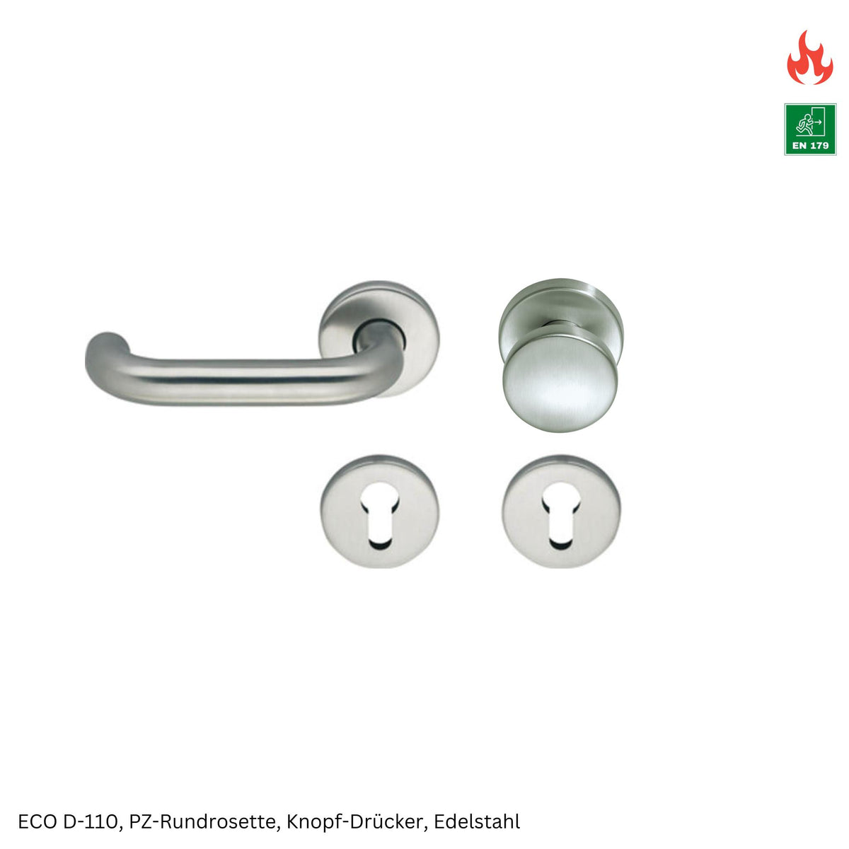 Wechselgarnitur ECO D-110 inkl. PZ-Rosette rund, Knopf - Drücker (Nachbestellung Brandschutztüren)