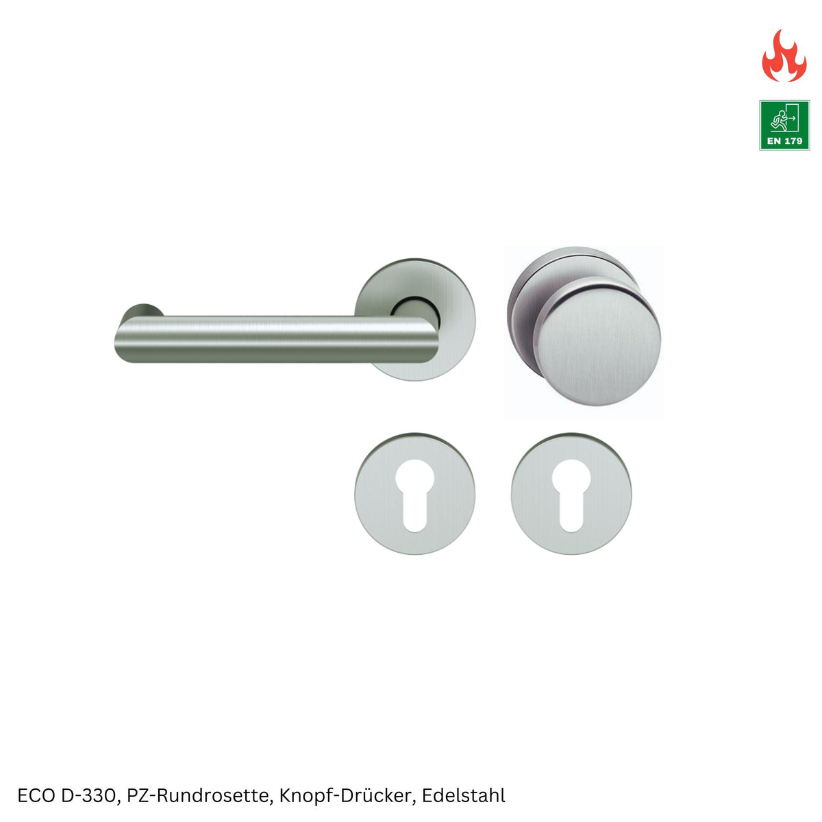 Wechselgarnitur ECO D-330 inkl. PZ-Rosette rund, Knopf - Drücker (Nachbestellung Brandschutztüren)