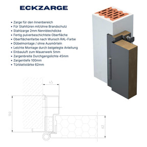 Zargendetail Eckzarge / Stahlzarge für Feuerschutztüren bei Metalltür